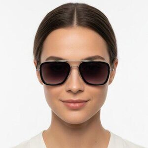 Unisex Black/Silver Aviator Square Sunglasses Medium